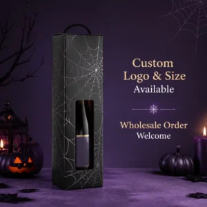 Custom Halloween Rigid Paper Wine Gift Box with Spider Web Print for Red Wine Packaging OEM