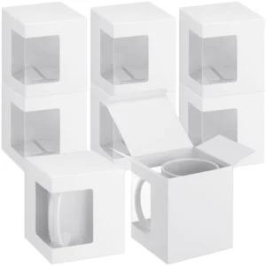 Custom Handmade White Kraft Paper Packaging Boxes with Clear Plastic Window for Sublimation Mugs Storage and Display