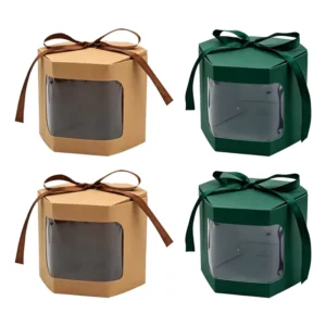 Custom Hexagon Recyclable Paper Gift Boxes with Matte Lamination, Ribbon, Party Favour Packaging, Window, Wedding, and Birthday