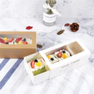Custom High Quality Degradable Bakery Window Paper Packaging Swiss Roll Cake Boxes