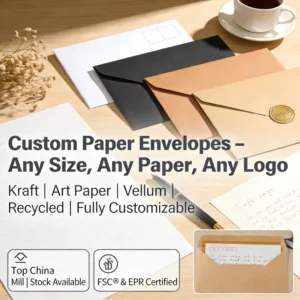 Custom Kraft Art Paper Envelopes with Logo Printing, Custom Size, Color, and GSM, for Business Invitations