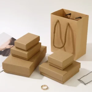 Custom Kraft Jewelry Rigid Gift Box and Bag, Recyclable Coated Paper, Matt Lamination, Embossing and Gold Foil