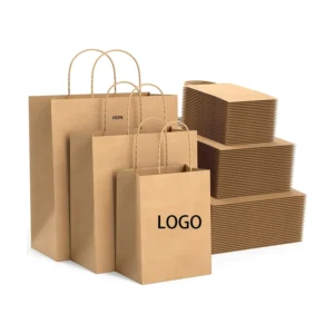 Custom Kraft Paper Bag with Craft Handle for Fast Food Shopping Takeaway Featuring Your Own Logo Print for Restaurant Carry Use