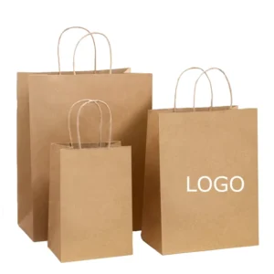 Custom Kraft Paper Bags with Handle Printed Logo for Restaurant Coffee Food Takeaway Recycled Brown
