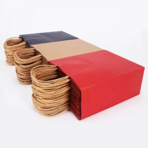 Custom Kraft Paper Bags with Twisted Handles, Natural Brown Texture