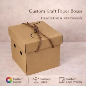 Custom Kraft Paper Box with Rope Handle and Hot Foil Logo for Gift, Food, and Flower Packaging