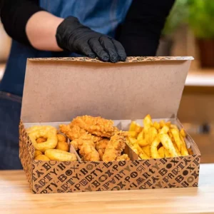 Custom Kraft Paper Catering Dessert Box with Three Compartments for Fried Chicken