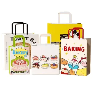 Custom Kraft Paper Coffee Bags Handle Custom Logo Takeaway Bags Coffee Shop Bakery Food Packaging Takeaway Paper Bag