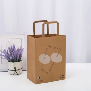Custom Kraft Paper Flat-Handle Tote Bags, Universal Size, Offset Printed, for Gift Wrapping and Takeout