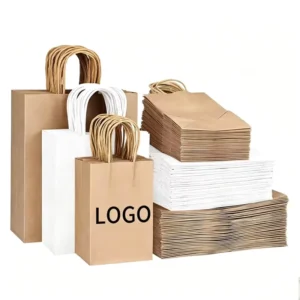 Custom Kraft Paper Gift Bag with Logo for Clothing, Jewelry, and Shopping, Recycled Material with Long Handled Handle