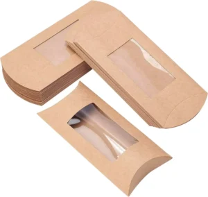 Custom Kraft Paper Pillow Box with Window for Cookies