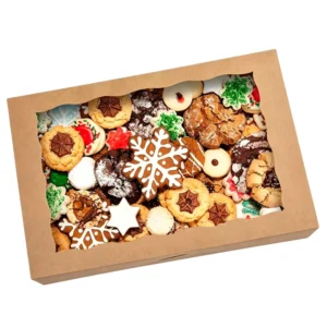 Custom Kraft Paper Rigid Food Packaging Box with Window, Embossing, and Recycled Material for Cakes and Snacks