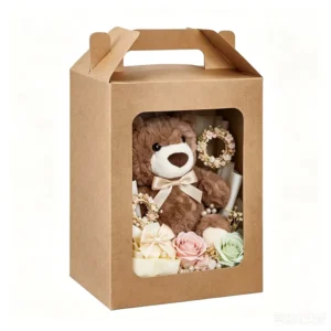 Custom Kraft Paper Rigid Shipping Box with Handle and Window for Gift Packaging, Embossing, Bronzing and Matt Lamination
