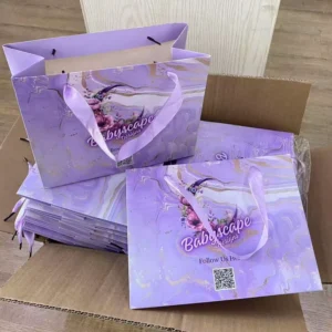 Custom Kraft Paper Shopping Bags, Matte Embossed Laminated, Custom Size, with Custom Logo