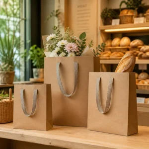 Custom Kraft Paper Shopping Gift Bag with Ribbon Handles Eco-Friendly Brown Paper Bags with Your Own Logo