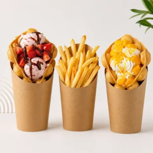 Custom Kraft Paper Slanted Design Snack Cups French Fries Holder Disposable Takeaway Food Packaging Printed Logo