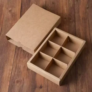 Custom Kraft Paper Sliding Gift Box with Divider, Flat Pack, Recyclable Food Packaging