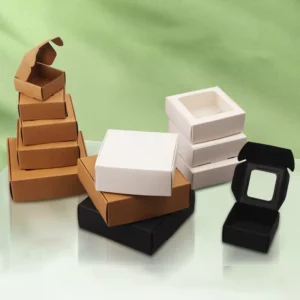 Custom Kraft Paper Soap Box, Foldable Brown Corrugated, Square Small Box with Window