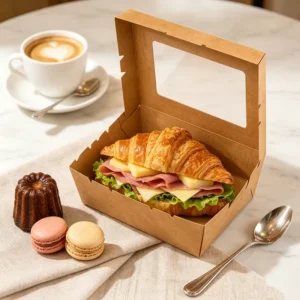 Custom Kraft Paper Takeaway Box with Transparent Window Disposable Food Container for Diner and Bistro Packaging