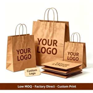 Custom Kraft Paper Tote Bags with Handles, Offset Printed