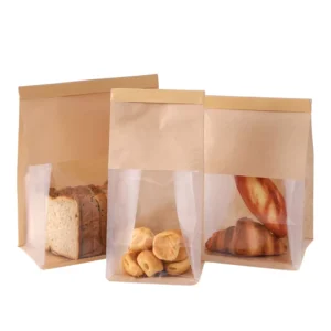 Custom Kraft Window Bag for Bread Loaf Bagel Toast Bakery Paper Packaging Bag Brown Bread Paper Bags