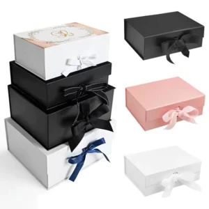 Custom Large Cardboard Magnetic Folding Gift Box with Ribbon Closure for Wedding Dresses