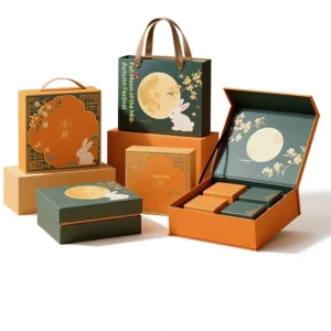 Custom Lid-and-Base Mooncake Gift Box for Egg-Yolk Pastry, Portable Paper Bronzing Box
