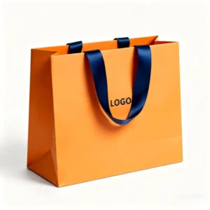 Custom Logo Art Paper Shopping Bag with Ribbon Handles for Boutique Apparel and Gift Packaging