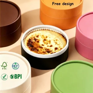 Custom Logo Basque Cake, Candy, and Ice Cream Cylindrical Cardboard Packaging Container