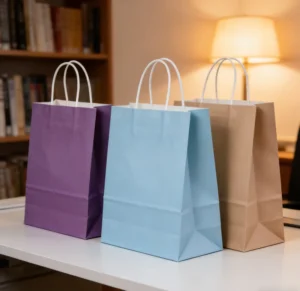 Custom Logo Biodegradable Brown Kraft Paper Restaurant Takeaway Food Delivery Bags with Handles