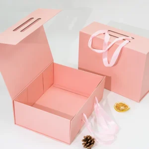 Custom Logo Biodegradable Kraft Cardboard Rollover Magnetic Gift Box, Pink Shipping Box