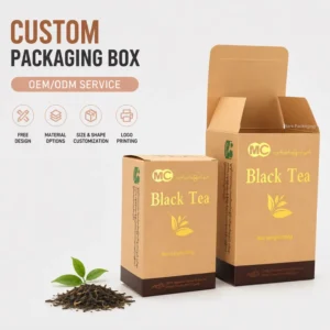 Custom Logo Biodegradable Kraft Paper Tea Bag Folding Carton with Gold Foil Printing