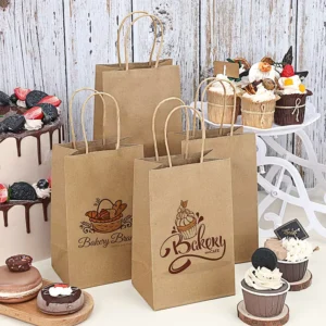Custom Logo Biodegradable Restaurant Take Out Food Packaging Kraft Paper Bags Large Small Packaging Paper Bag With Handles