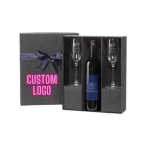 Custom Logo Black Magnetic Paper Folding Gift Box for Red Wine Bottle