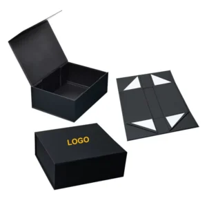 Custom Logo Black Rigid Cardboard Foldable Magnetic Gift Box