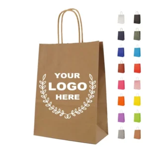 Custom Logo Brown Kraft Paper Bags With Twisted Handles For Retail Shopping Gift Packaging