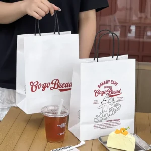 Custom Logo Brown Kraft Paper Bags for Food Delivery, Coffee, and Takeout Packaging