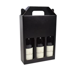 Custom Logo Cardboard 3-Pack Wine Box with Handle Recyclable Corrugated Paper Packaging 3-Bottle Beverage Gift Box