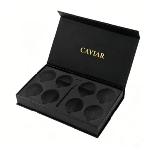 Custom Logo Caviar Seafood Gift Packaging Box Magnetic Flip Lid Rigid Paper Box with EVA Foam Insert