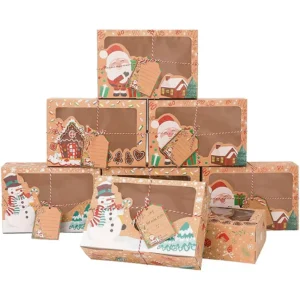 Custom Logo Christmas Brown Kraft Paper Bread and Gift Boxes with Recycled Materials for Food Packaging