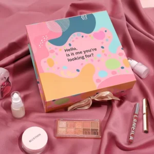 Custom Logo Cosmetic Makeup Rigid Magnetic Paper Box with Ribbon