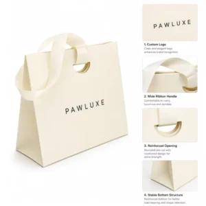 Custom Logo Die-Cut Textured Coated Paper Bags with Ribbon Handles for Cosmetics
