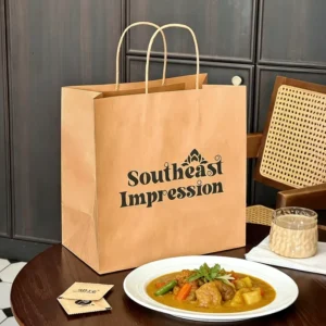 Custom Logo Disposable Biodegradable Recyclable Kraft Paper Food Packaging Bags with Twisted Handles