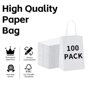Custom Logo Disposable Food Grade Kraft Paper Takeaway Bags with Twisted Handle