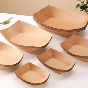 Custom Logo Disposable Kraft Paper Food Trays for Snacks, Brown French Fries, BBQ Fries, and Sushi, Factory Direct