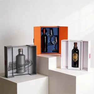 Custom Logo Double-Door Magnetic Closure Rigid Paper Box For Whiskey, Brandy, Wine And Champagne With Insert