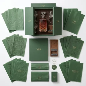 Custom Logo Double Door Wine Gift Box With Insert, Printed Paper Rigid Packaging For Whiskey Decanter Glass Gift Sets