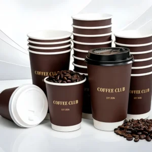 Custom Logo Double-Wall Biodegradable Disposable Paper Coffee Cups, Multiple Sizes, Insulated, For Coffee Shops