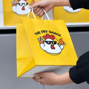 Custom Logo Eco-Friendly Biodegradable Recyclable Disposable Takeout Kraft Paper Bag For Fast Food Go Delivery For Restaurant