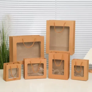 Custom Logo Eco friendly Kraft Paper Gift Paper Bags Large Clothing Food Brown Kraft Packaging Paper Bags With Window